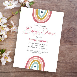 Rainbow Boho Pink Blue Baby Shower Invitation