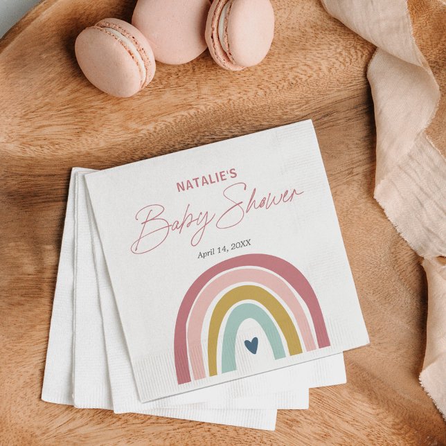Rainbow Boho Pink Blue Baby Shower Napkins (Creator Uploaded)