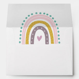 Rainbow, Boho, Pink, Teal, Hearts Baby Shower Envelope