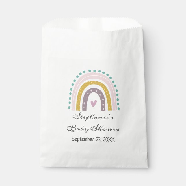 Rainbow, Boho, Pink, Teal, Hearts, Baby Shower Favor Bag (Front)