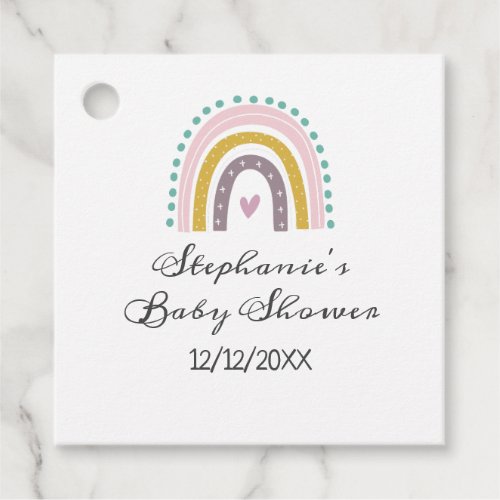 Rainbow Boho Pink Teal Hearts Baby Shower Favor Tags