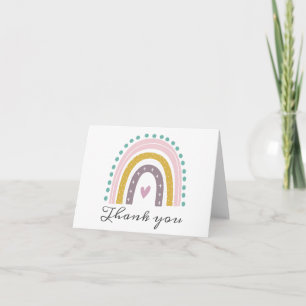 Rainbow, Boho, Pink, Teal, Hearts, Purple Gold Letterpress Thank You Card
