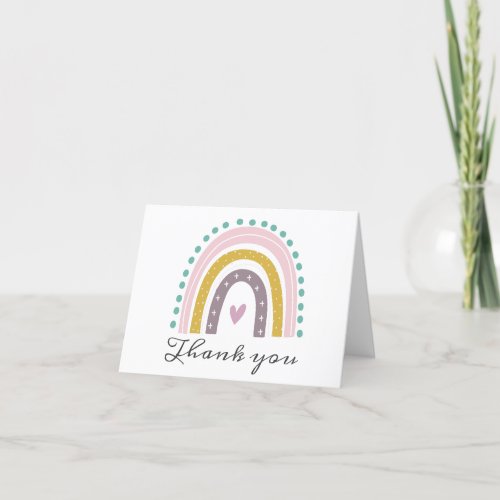 Rainbow Boho Pink Teal Hearts Purple Gold Thank You Card