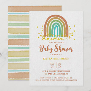 Rainbow Boho Watercolor Baby Shower Invitation