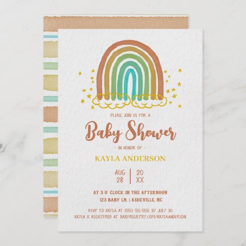 Rainbow Boho Watercolor Baby Shower Invitation