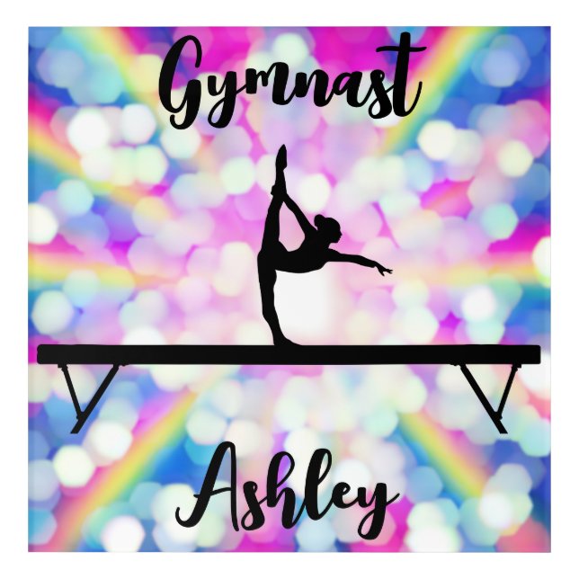 Rainbow Bokeh Blast Gymnastics Beam Personalized  Acrylic Print (Front)