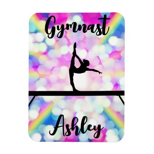 Rainbow Bokeh Blast Gymnastics Beam Personalized  Magnet