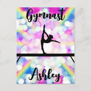 Rainbow Bokeh Blast Gymnastics Beam Personalized Postcard