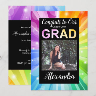 Rainbow Bokeh Bubble Art Photo Graduation Invitation
