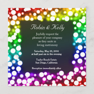 Rainbow bokeh wedding invitation