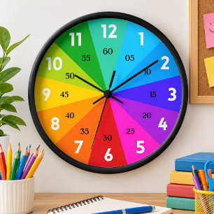 Rainbow Bold Color Palette Learn to Tell Time Kids Clock