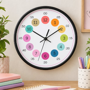 Rainbow Bold Color Palette Learn to Tell Time Kids Clock