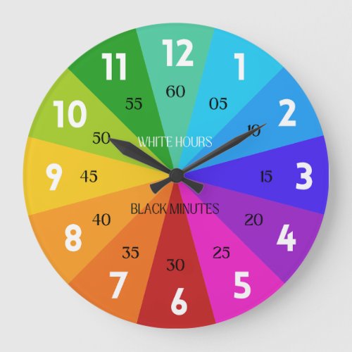 Rainbow Bold Color Palette Learn to Tell Time Kids Large Clock