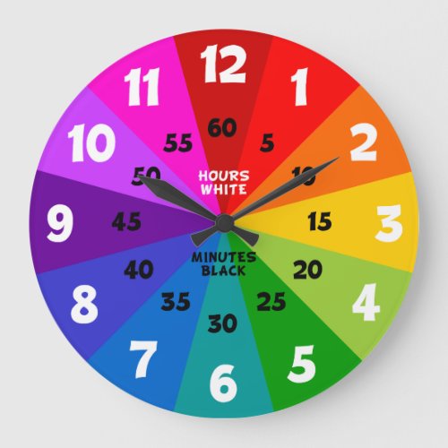 Rainbow Bold Color Palette Learn to Tell Time Kids Large Clock