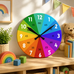 Rainbow Bold Color Palette Learn to Tell Time Kids Round Clock