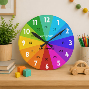 Rainbow Bold Color Palette Learn to Tell Time Kids Round Clock
