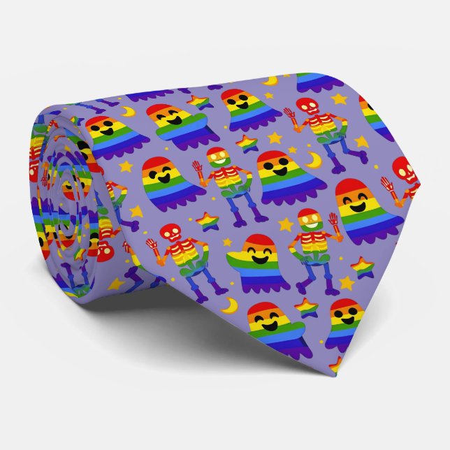 🦇🌈 Rainbow Bones & Stars  Neck Tie (Rolled)