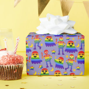🦇🌈 Rainbow Bones & Stars  Wrapping Paper