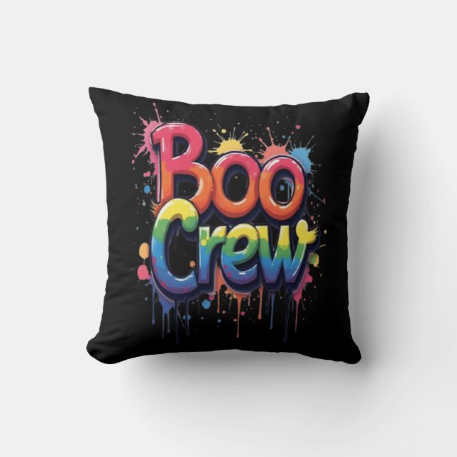 Rainbow BOO CREW Throw Pillow (Front)