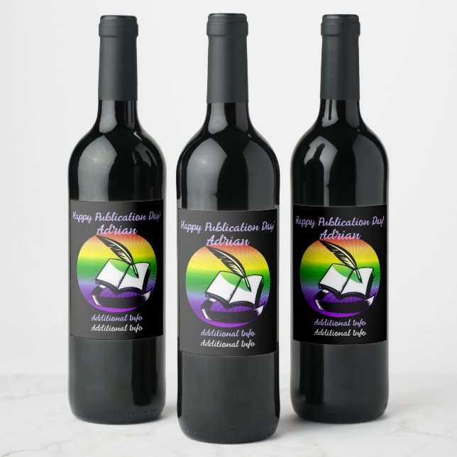 Rainbow Book And Quill Wine Label (Bottles)