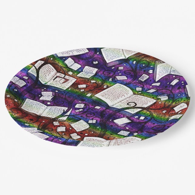 Rainbow Books Background Paper Plates (Angled)