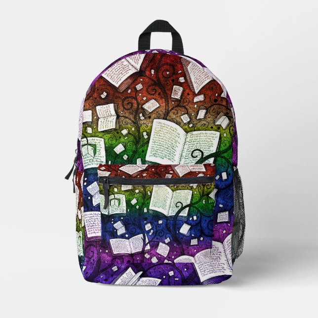 Rainbow Books Background Printed Backpack (Front)