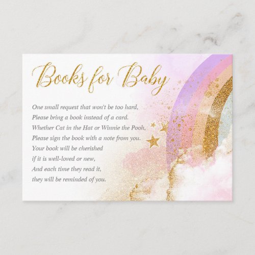 Rainbow books for baby girl baby shower enclosure card