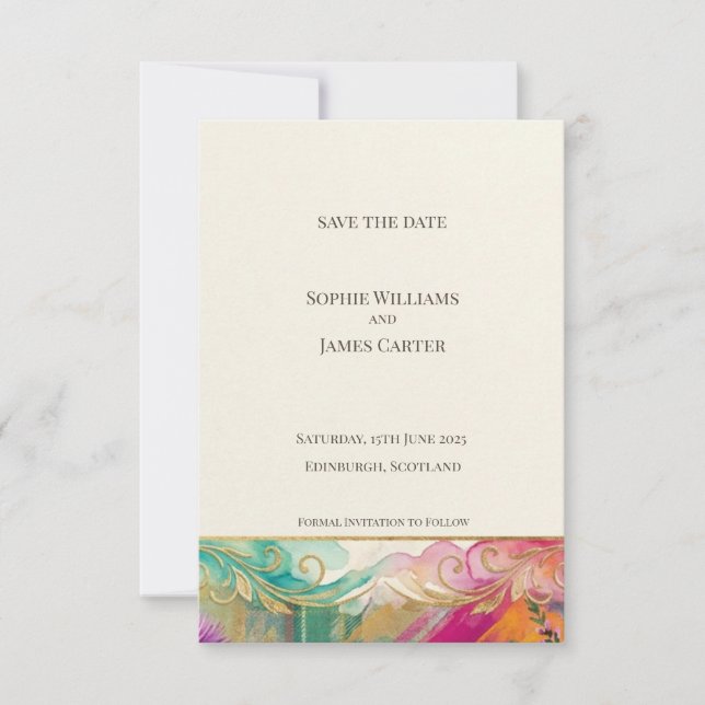 Rainbow Botanical Save the Date Card (Front)