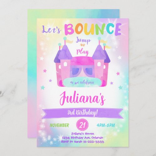 Rainbow Bounce House Birthday Invitation