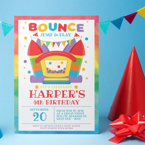 Rainbow Bounce House Birthday Party Invitation