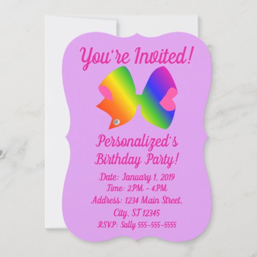 Rainbow Bow _ Pink and Purple Girly Bow Birthday Invitation