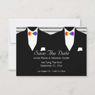 Rainbow Bow Tie Gay Save The Date Wedding