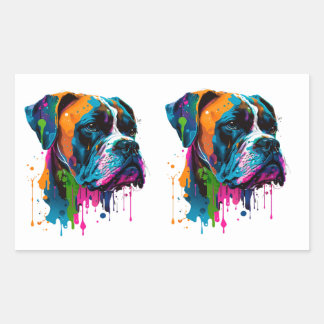 Rainbow Boxer Dog Colorful Boxer Dog Graphic T-Shi Rectangular Sticker