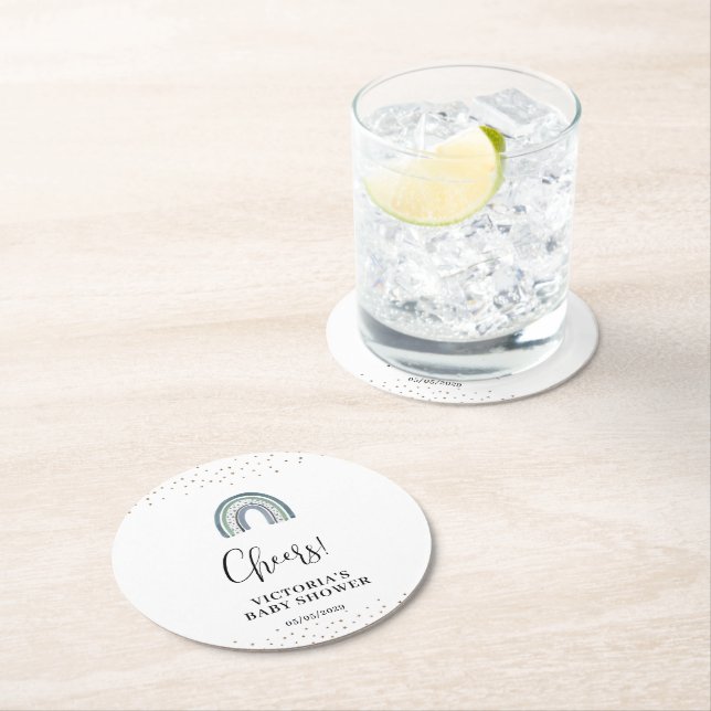 Rainbow Boy Baby Shower Welcome Round Paper Coaster (Insitu)