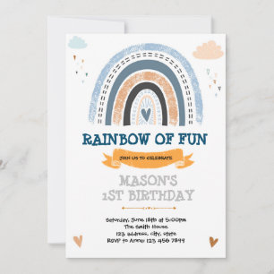 Rainbow boy theme birthday party invitation