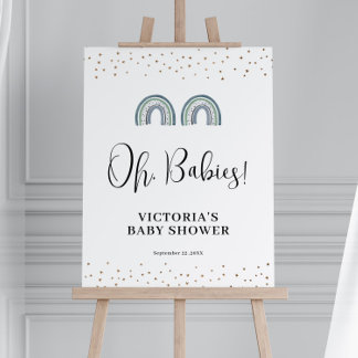 Rainbow Boy Twins Baby Shower Welcome Sign