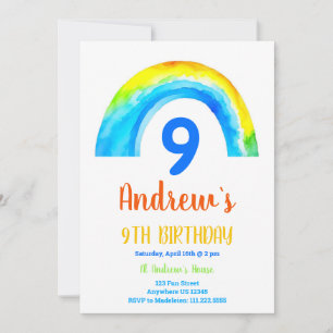 Rainbow Boys 9th birthday Invitation