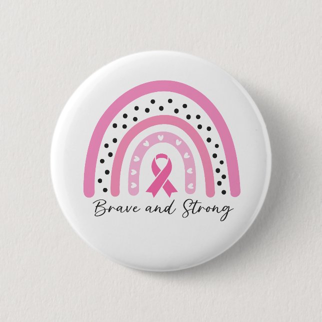 Rainbow Breast Cancer Pink Ribbon Awareness Button (Front)