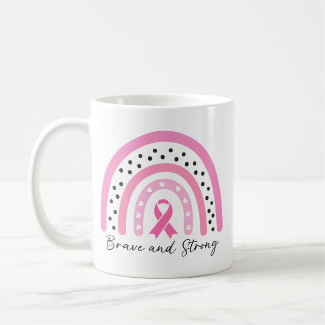 Rainbow Breast Cancer Pink Ribbon Awareness Coffee Mug (Left)