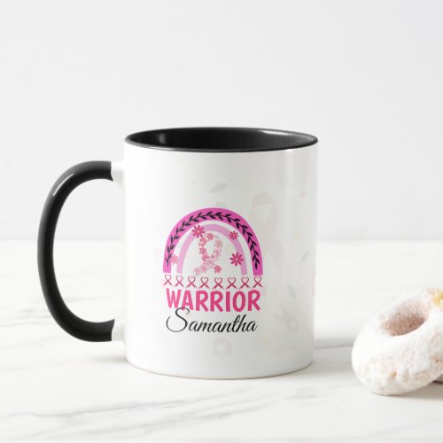 Rainbow Breast Cancer Warrior Awareness with Name Mug