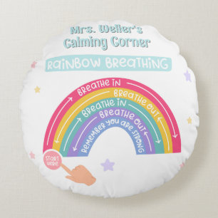 Rainbow Breathing exercise for calming corner Round Pillow