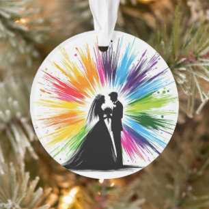 Rainbow Bride and Groom First Christmas Ornament