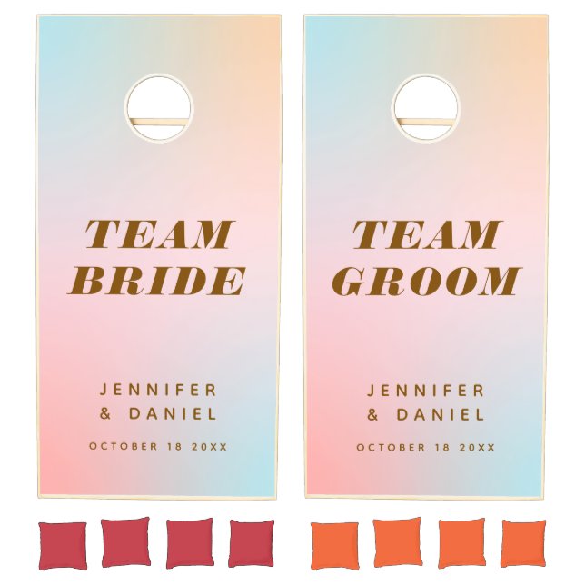 Rainbow Bride Groom Wedding Cornhole Set (Set)