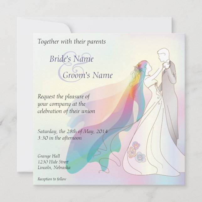 Rainbow Bride & Groom Wedding Invite - 1 (Front)