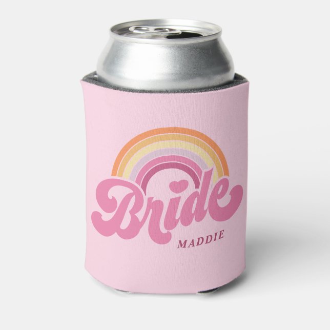Rainbow Bride Retro Personalized  Can Cooler (Can Back)