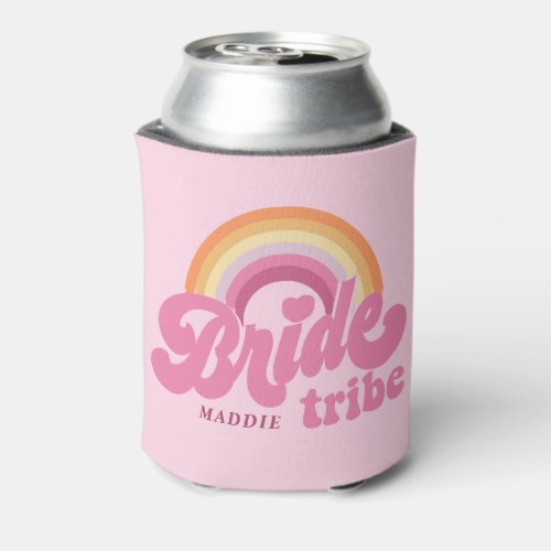 Rainbow Bride Tribe Retro Personalized Can Cooler