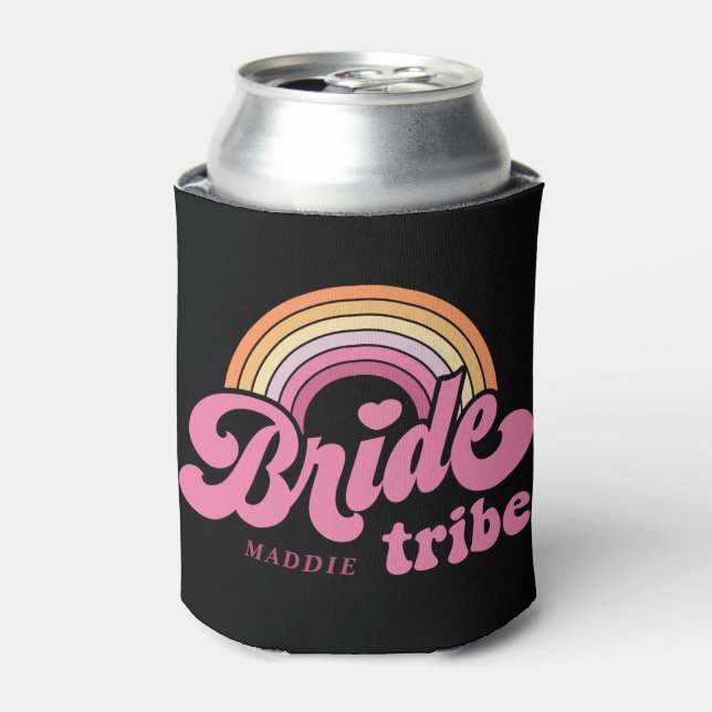 Rainbow Bride Tribe Retro Personalized Can Cooler (Can Front)