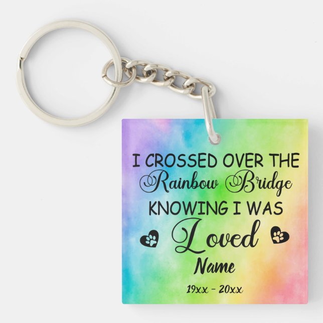 Rainbow Bridge Dog memorial, Custom photo & Name Keychain (Front)