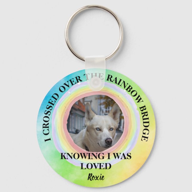 Rainbow Bridge Dog memorial, Custom photo & Name Keychain (Front)