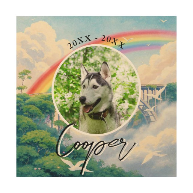 Rainbow Bridge Dog Memorial with Photo Wood Wall Art (Front)